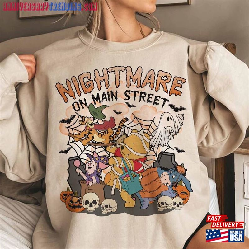 Vintage Nightmare On Main Street Winnie The Pooh Shirt Friends Halloween Bear Classic Unisex