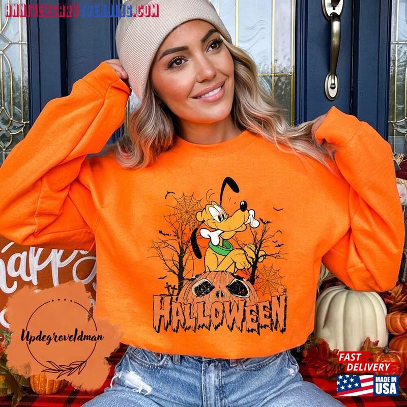 Vintage Pluto Pumpkin Halloween Sweatshirt Retro Spooky Season Shirt Not So Scary Classic