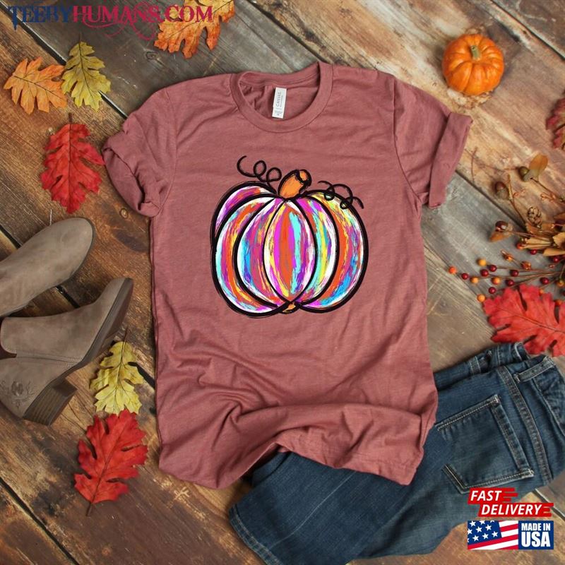 Watercolor Pumpkin T-Shirt Colorful Shirt Pumpkins Unisex Classic