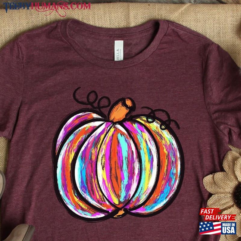 Watercolor Pumpkin T-Shirt Colorful Shirt Pumpkins Unisex Classic