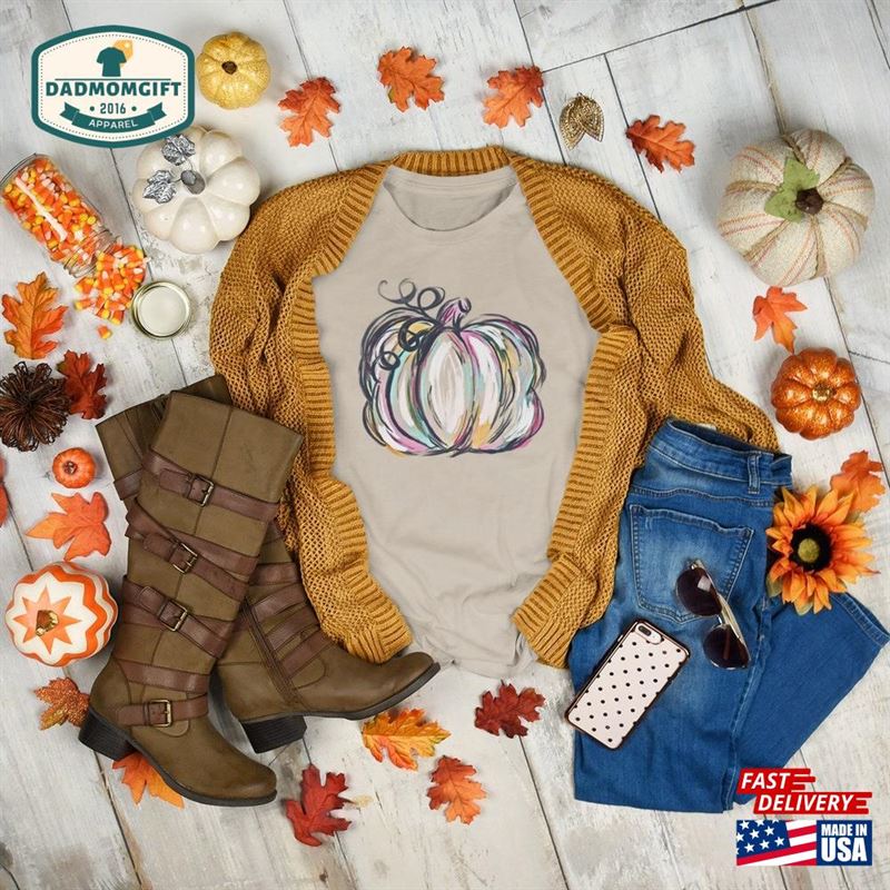 Watercolor Pumpkin T-Shirt Thanksgiving Shirt Friendsgiving Sweatshirt Classic