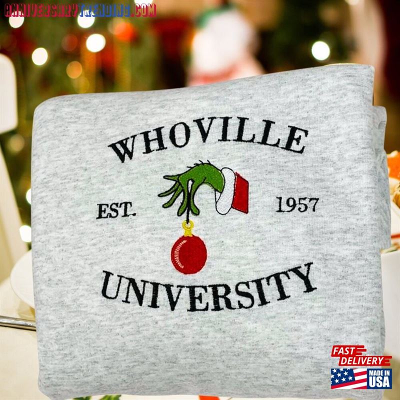 Whoville University Sweater Embroidered Christmas Sweatshirt Classic Hoodie