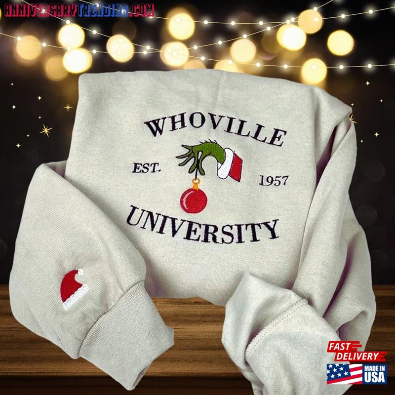 Whoville University Sweater Embroidered Christmas Sweatshirt Classic Hoodie