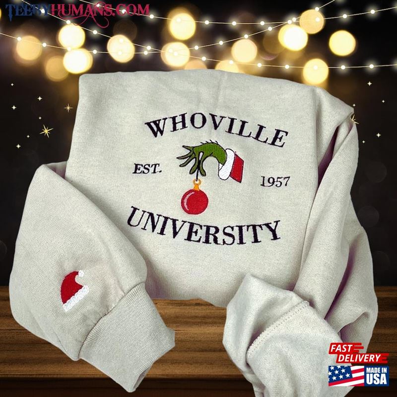 Whoville University Sweater Embroidered Christmas Sweatshirt Unisex Classic