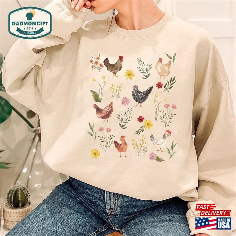 Wildflower Chicken Cottagecore Shirt Botanical T-Shirt Vintage Floral Sweatshirt Hoodie