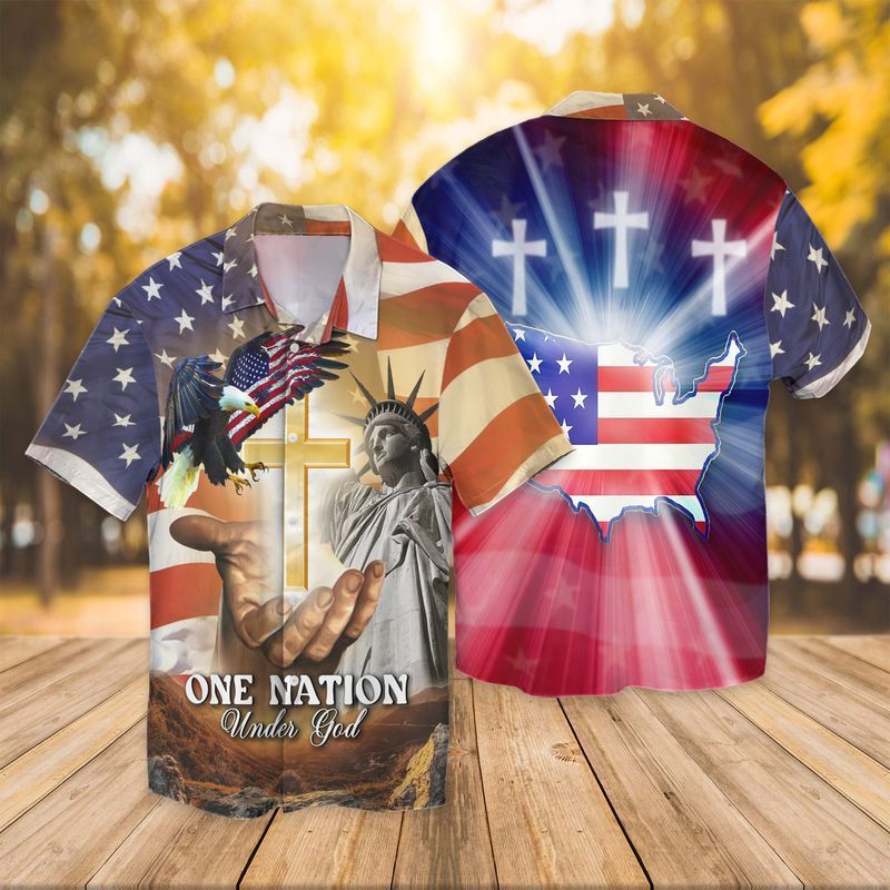 Flag Jesus One Mation Under God Eagle Hawaiian Shirt