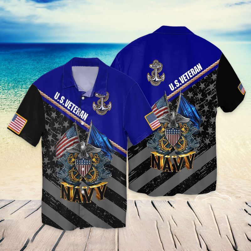 Veteran American Flag Eagle Navy Hawaiian Shirt