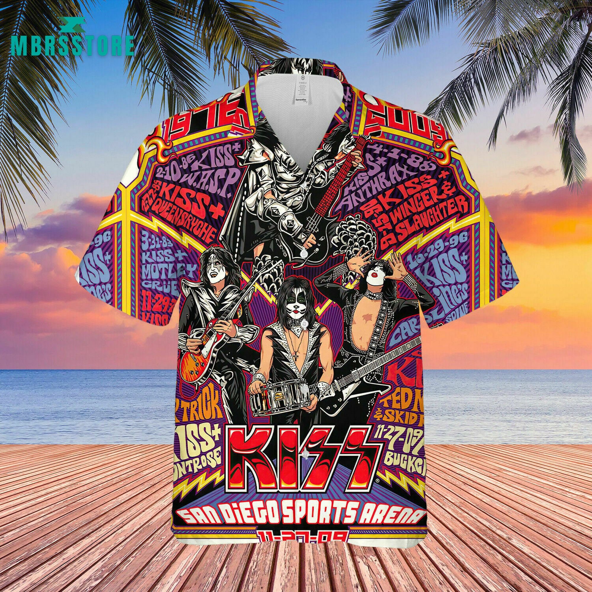 1973 Kiss Metal Summer Rock Band Button Up Shirt Short-Sleeve Hawaiian