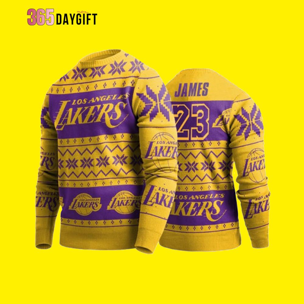 23 Yellow Lakers Ugly Christmas Sweater- Best Christmas Gifts 2023