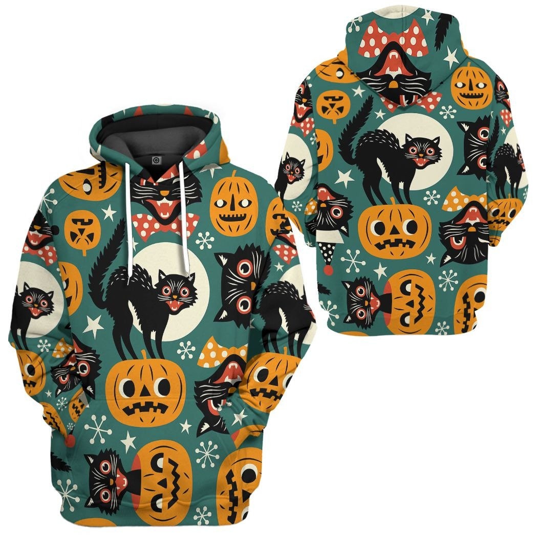 3D Halloween Black Cats Pumpkin Animation AOP Unisex Hoodie