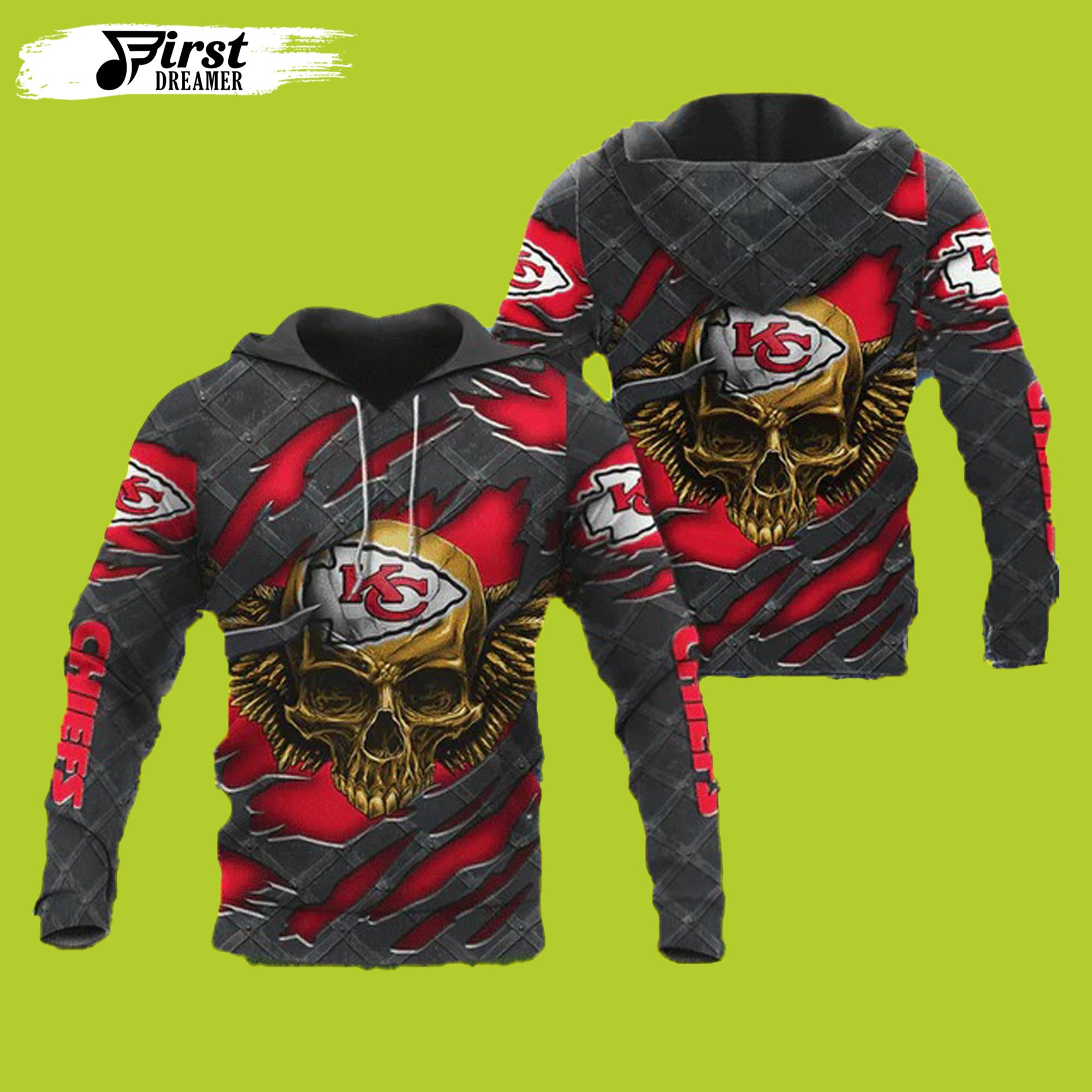 3D Skull Kansas City Chiefs Hoodie 3D