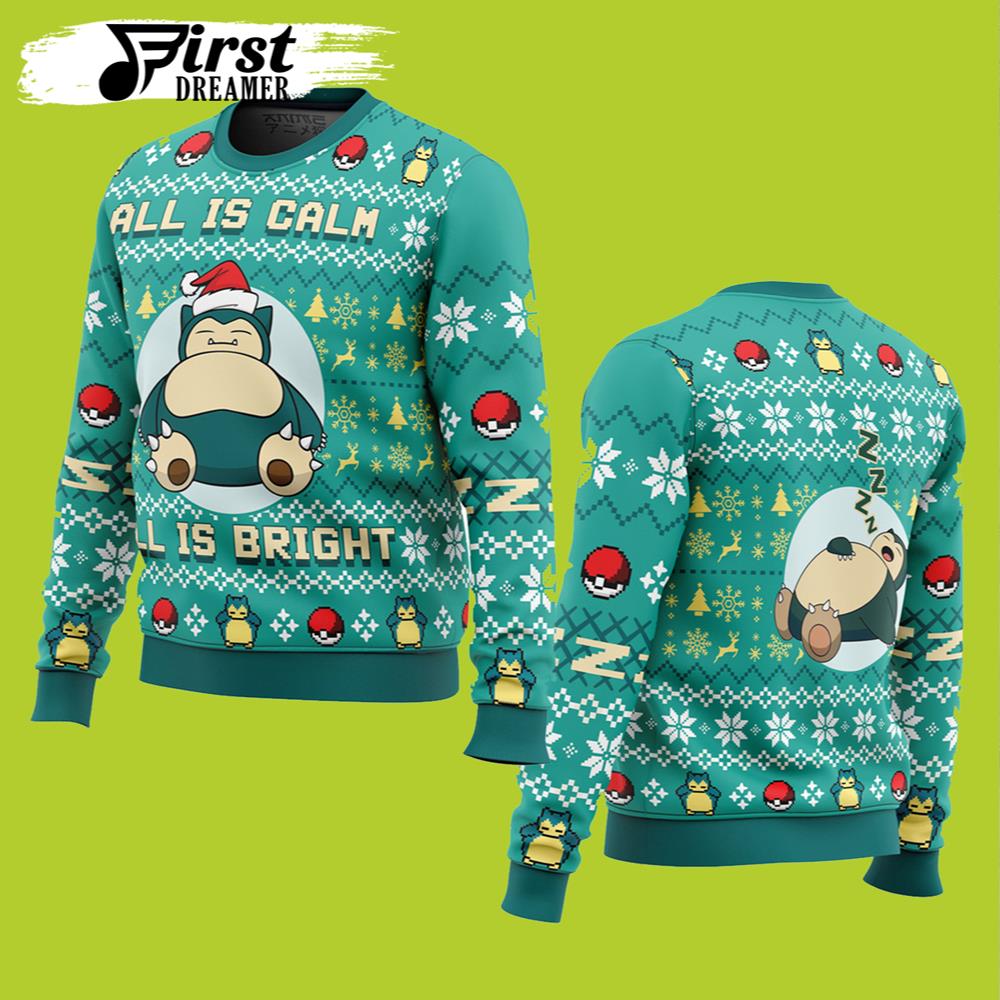 Pokemon Ugly Christmas Sweater All Is Calm All Bright Snorlax Merry Xmas – The First Dreamer Store- Best Christmas Gifts 2023