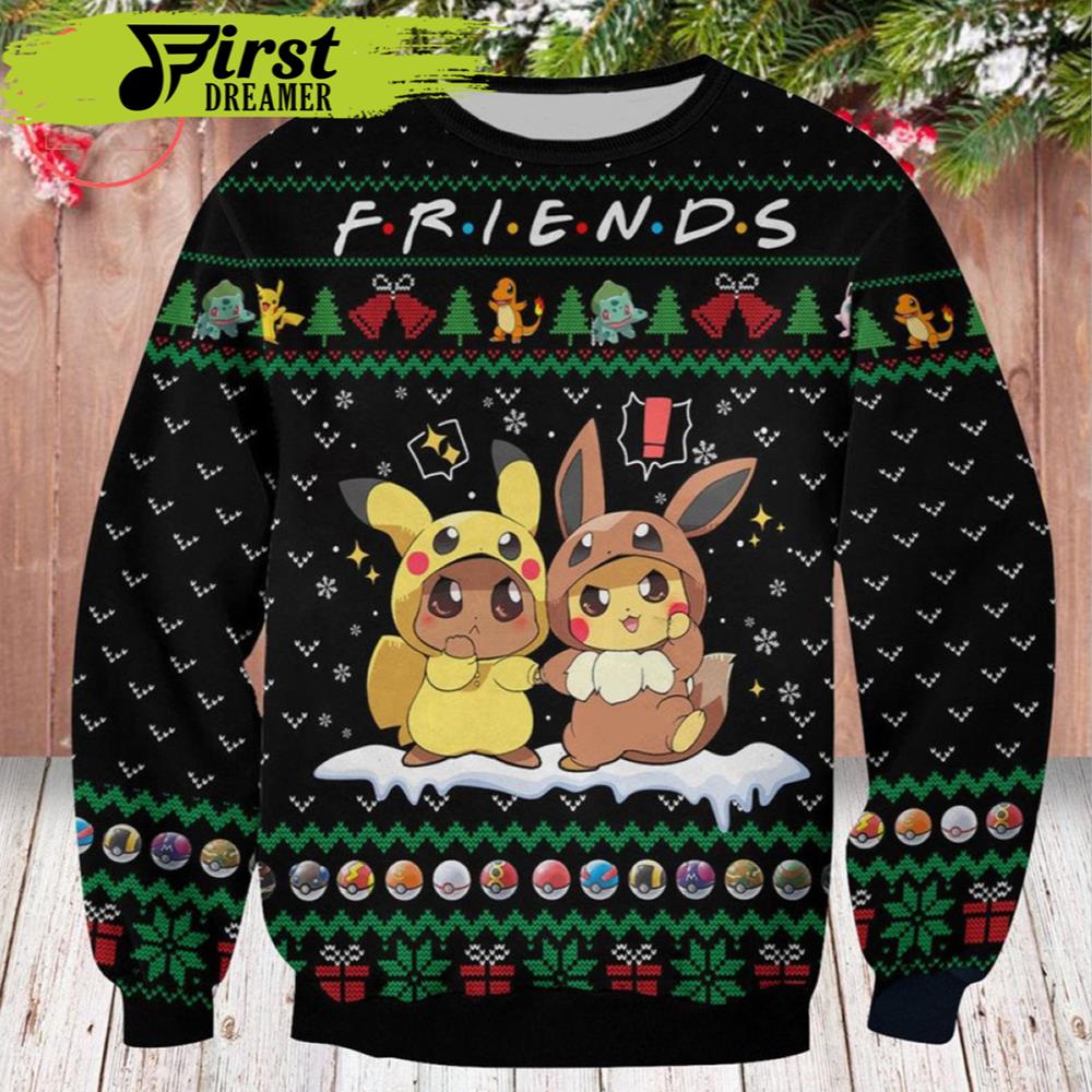 Pokemon Ugly Christmas Sweater Friends Pikachu And Eevee Funny Gift – The First Dreamer Store- Best Christmas Gifts 2023