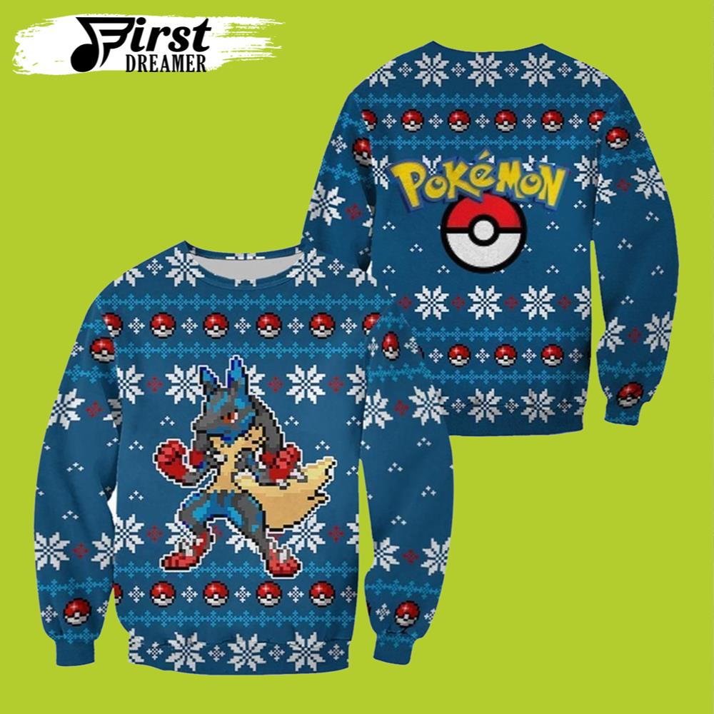 Pokemon Ugly Christmas Sweater Pokemon Lucario Funny Gift For Xmas – The First Dreamer Store- Best Christmas Gifts 2023