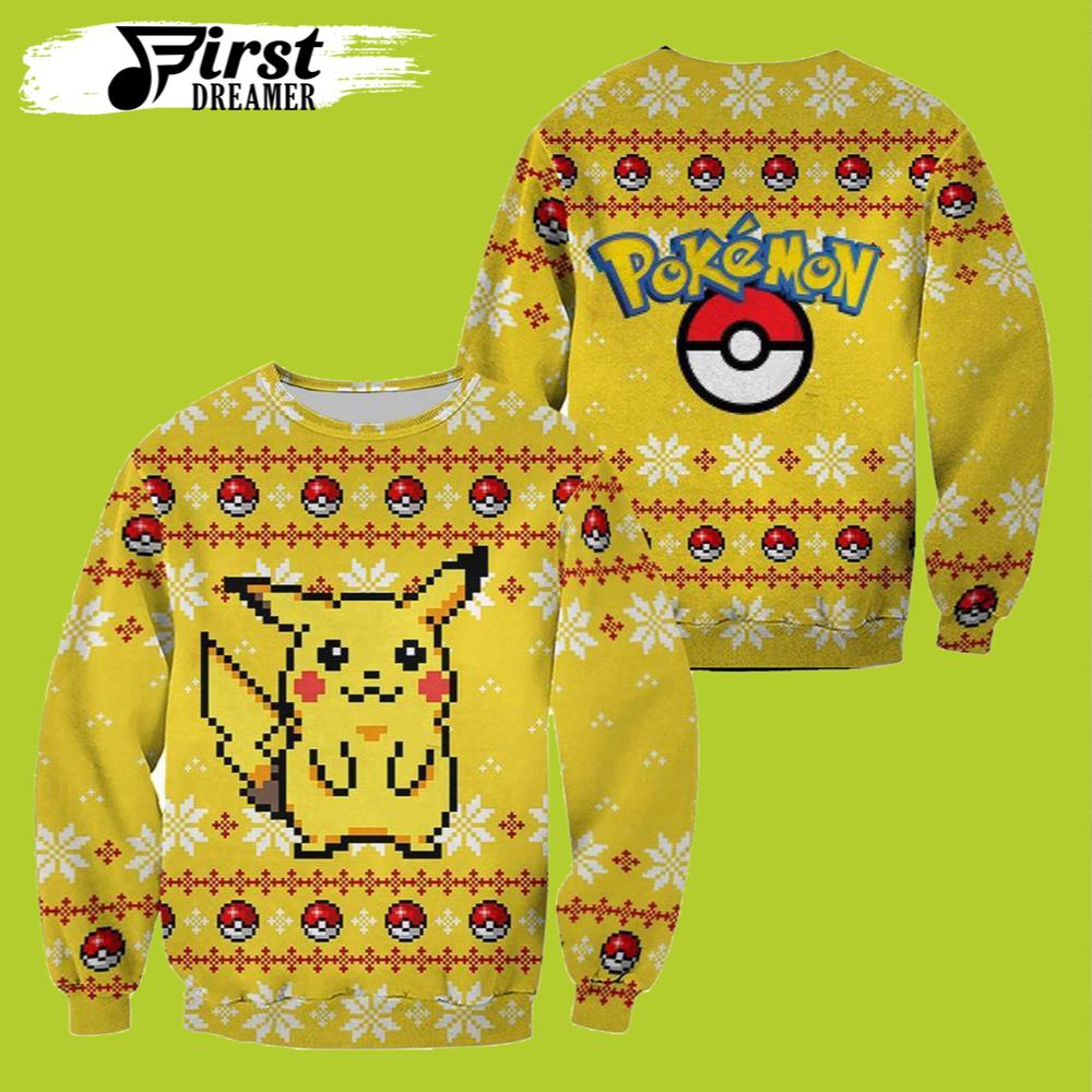 Pokemon Ugly Christmas Sweater Pokemon Pikachu Pixel Merry Christmas – The First Dreamer Store- Best Christmas Gifts 2023