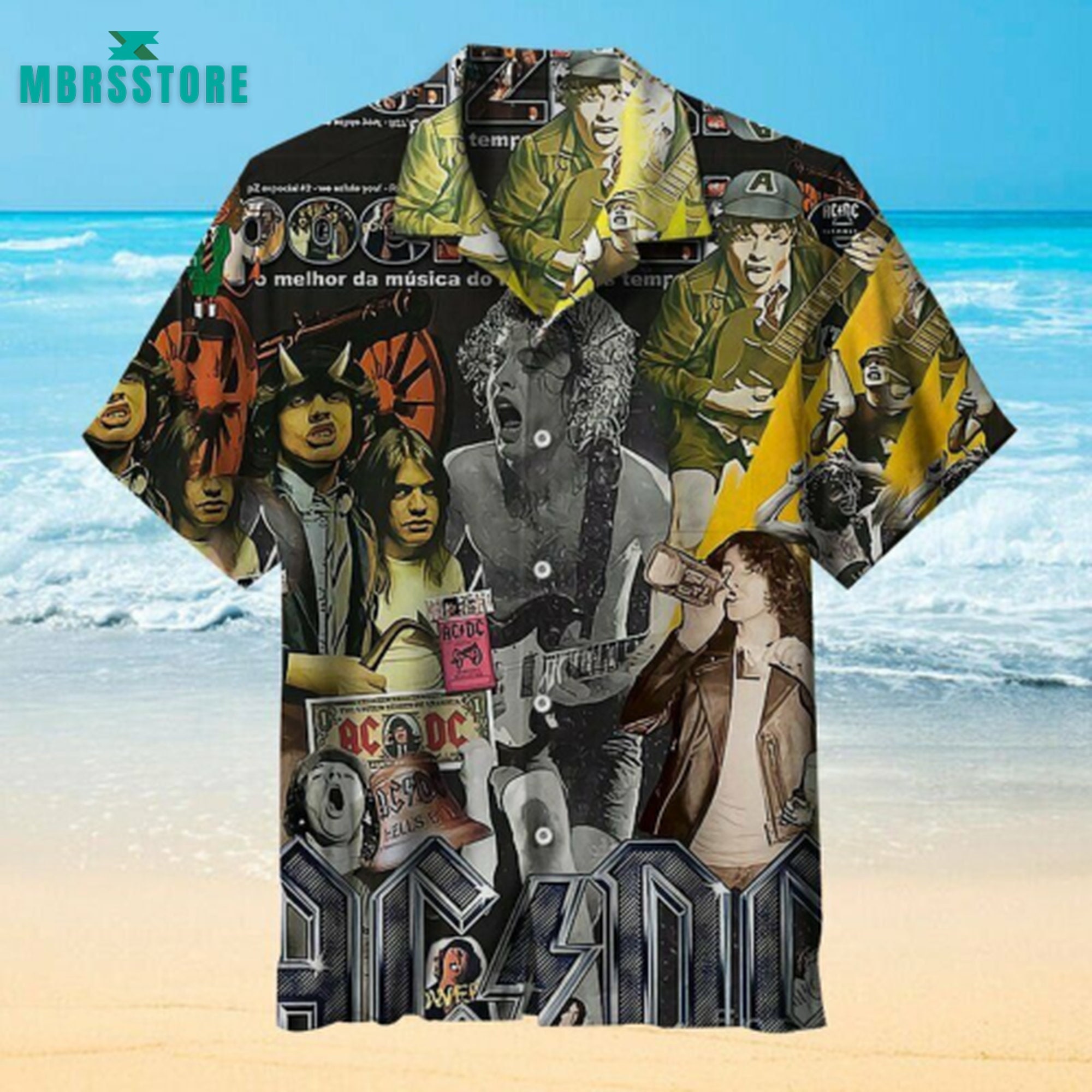 AC DC Band Short Sleeve Summer Acdc Button Up Unisex Short Rock Hawaiian Shirt