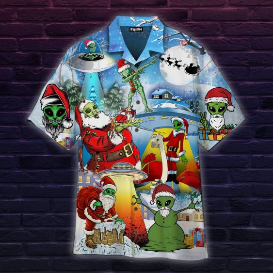 Alien And Santa Claus Christmas Hawaii Shirt