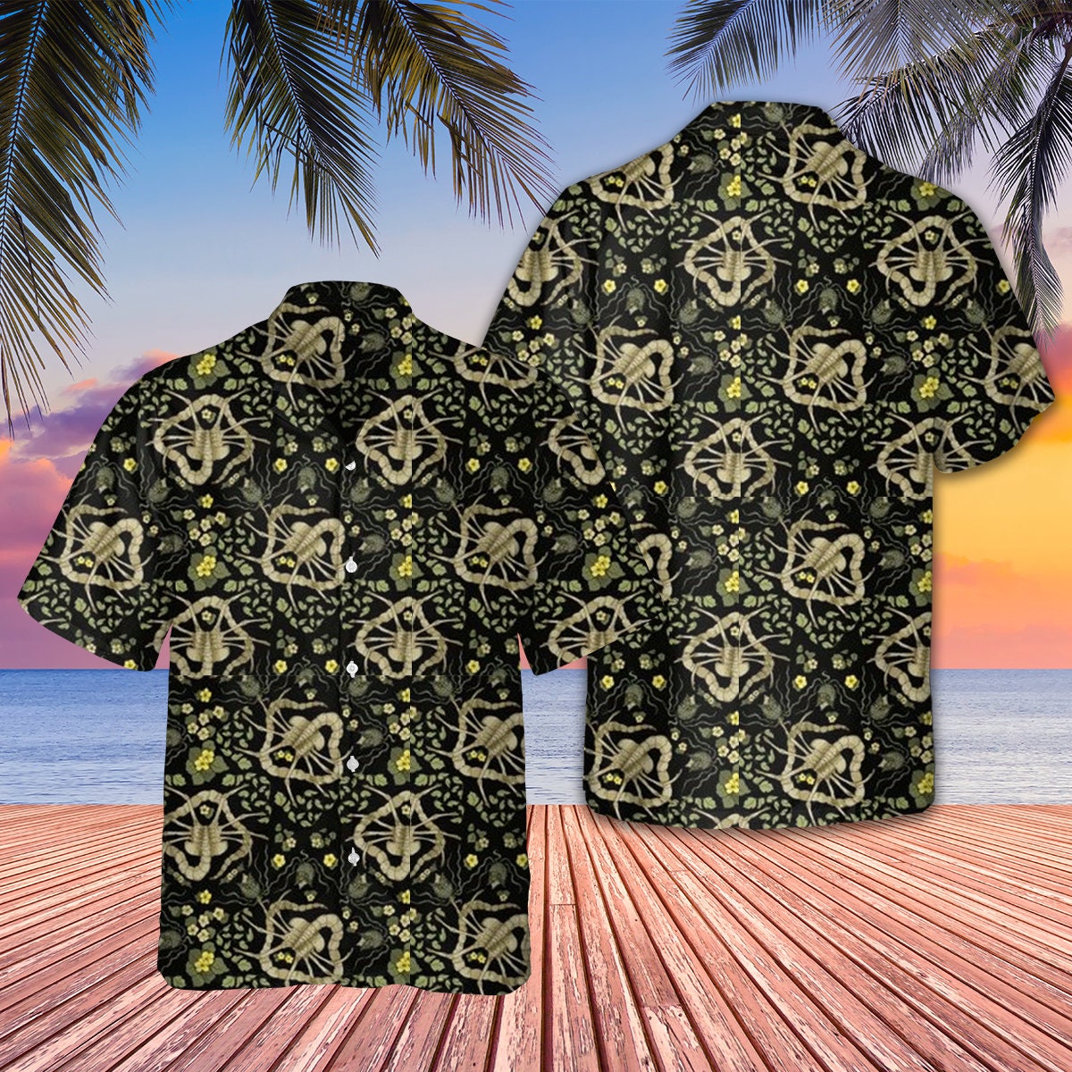 Alien Face Hugger Surfing Unisex Hawaiian Shirt 3D