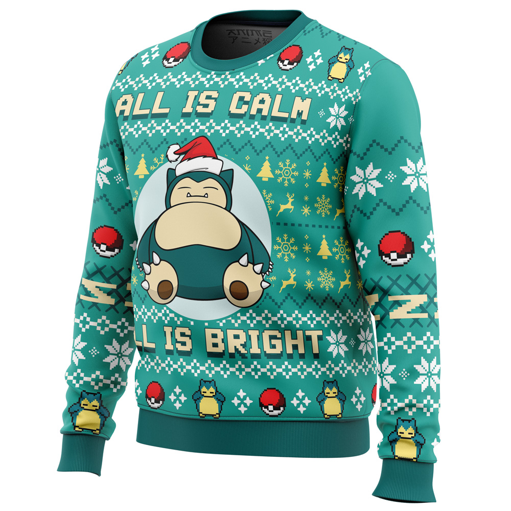 All is Calm All Bright Snorlax Pokemon Ugly Christmas Sweater- Best Christmas Gifts 2023