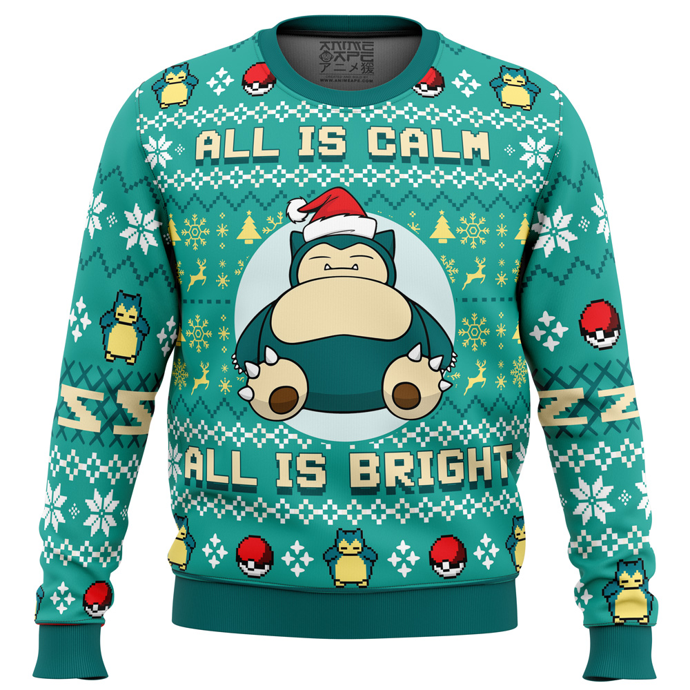 All is Calm All Bright Snorlax Pokemon Ugly Christmas Sweater- Best Christmas Gifts 2023