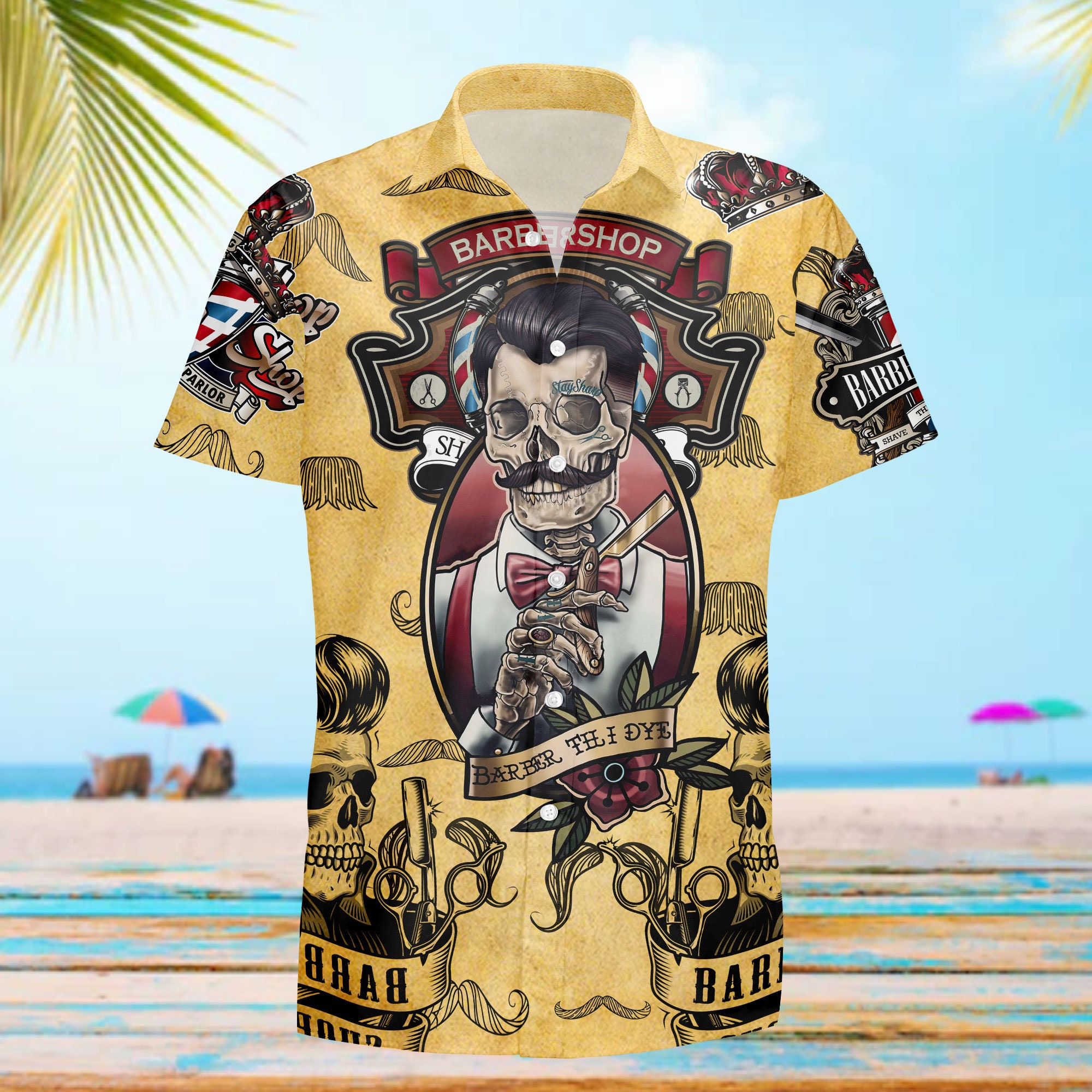 Amazing Barber Skull Button Hawaiian Shirt