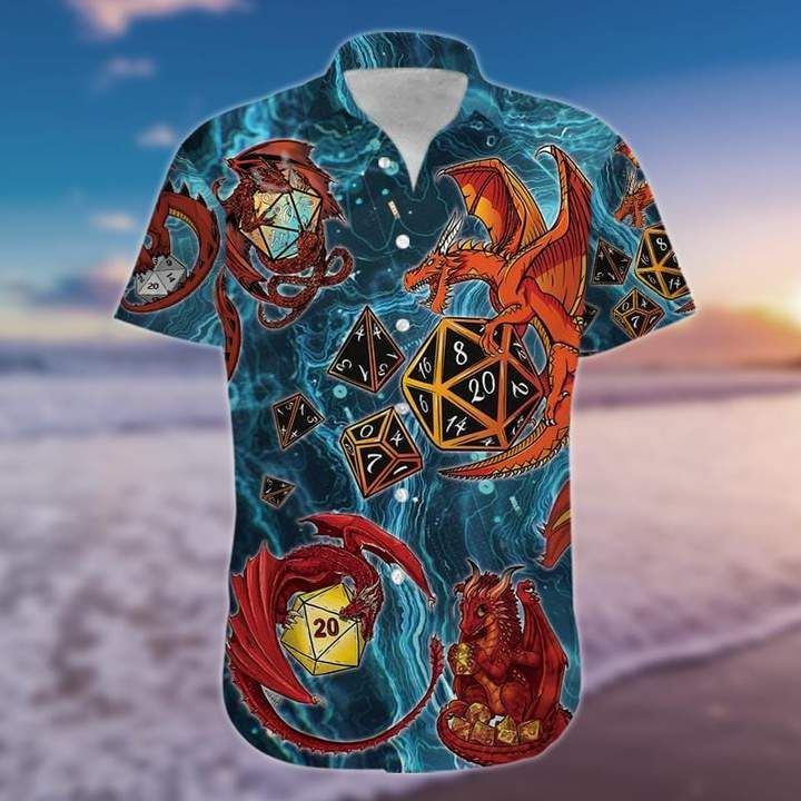 Amazing Lucky Dragon Playing Dice Blue Hawaiian Shirt