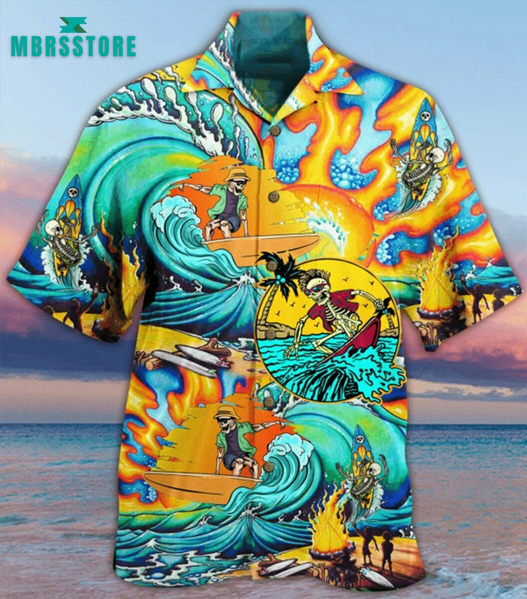 Amazing Surfing Skull Beach Tropical Father Summer Style Beach Hawaiian Shirt