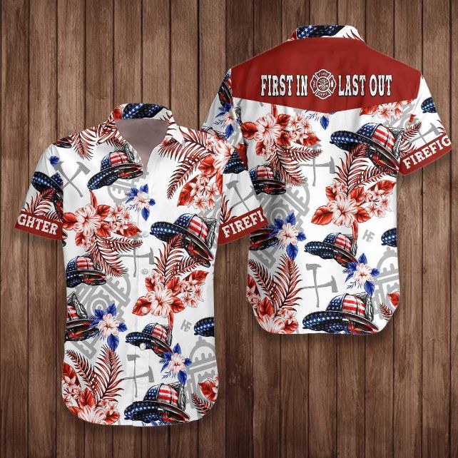 American Flag Helmet Firefighter Seamless Hawaiian Shirt – Teeruto