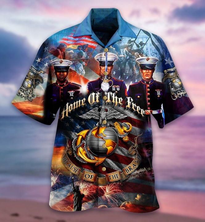 American Flag Home Of The Free Because Of The Brave Print Hawaiian Shirt