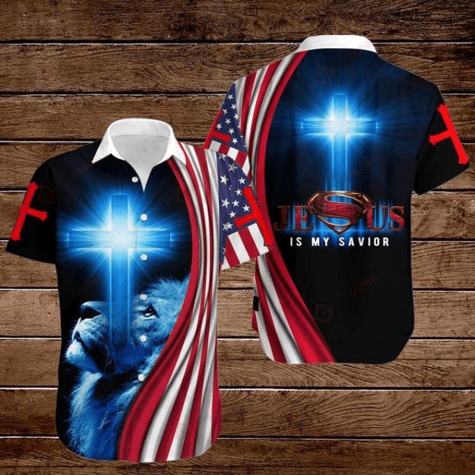 American   Flag Lion Cross Jesus Is My Savior Hawaiian Shirt