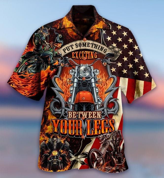 American Flag Motorcycles Put Something Exciting Between Your Legs Print Hawaiian Shirt