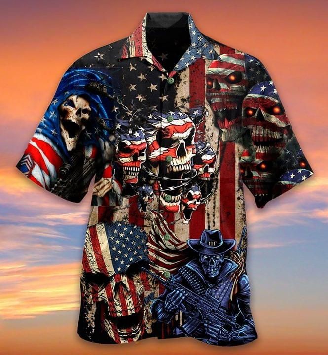 American Flag Skeleton Print Hawaiian Shirt