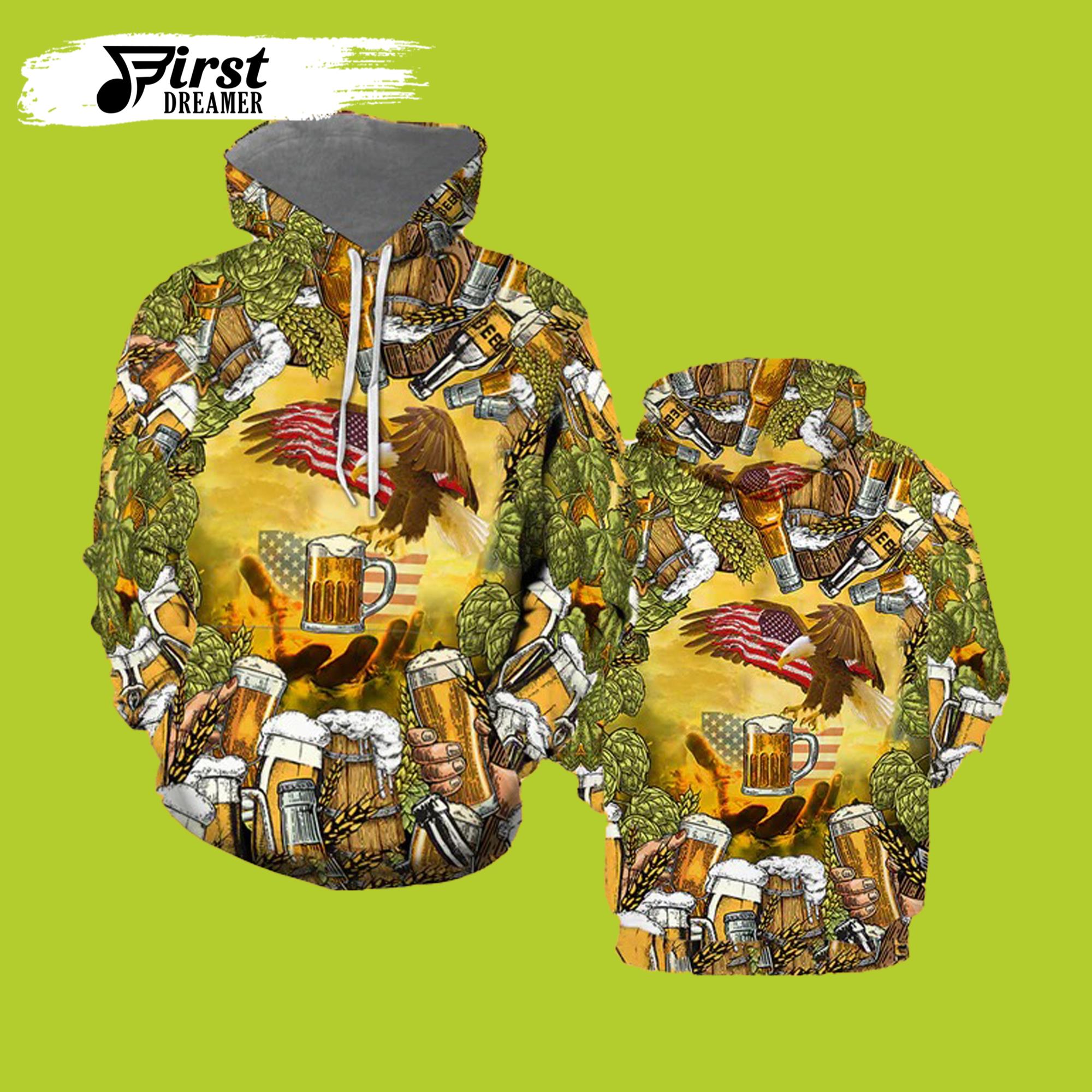 American Eagles And Beer 3D Beer Hoodies