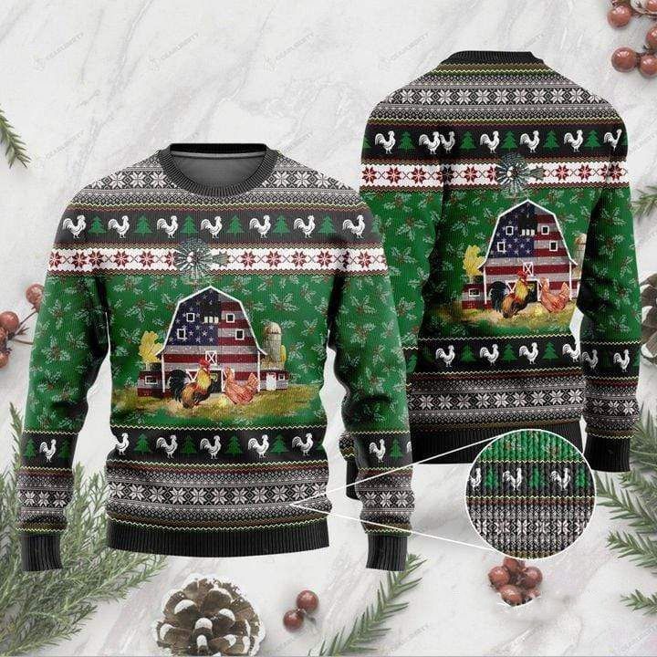 American Flag Farmers Chickens Christmas Ugly Sweater- Best Christmas Gifts 2023