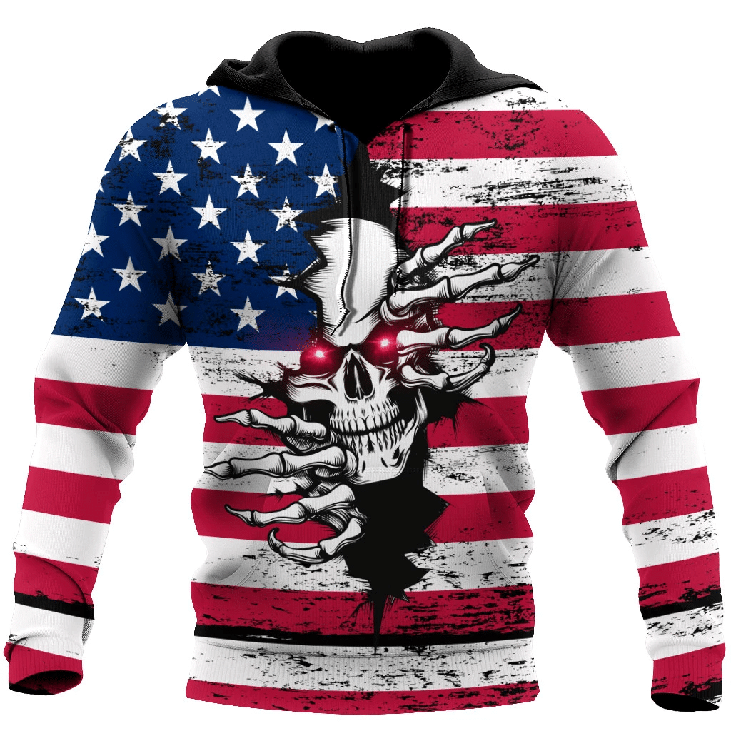 American Red Eyes Skull 3D Hoodie