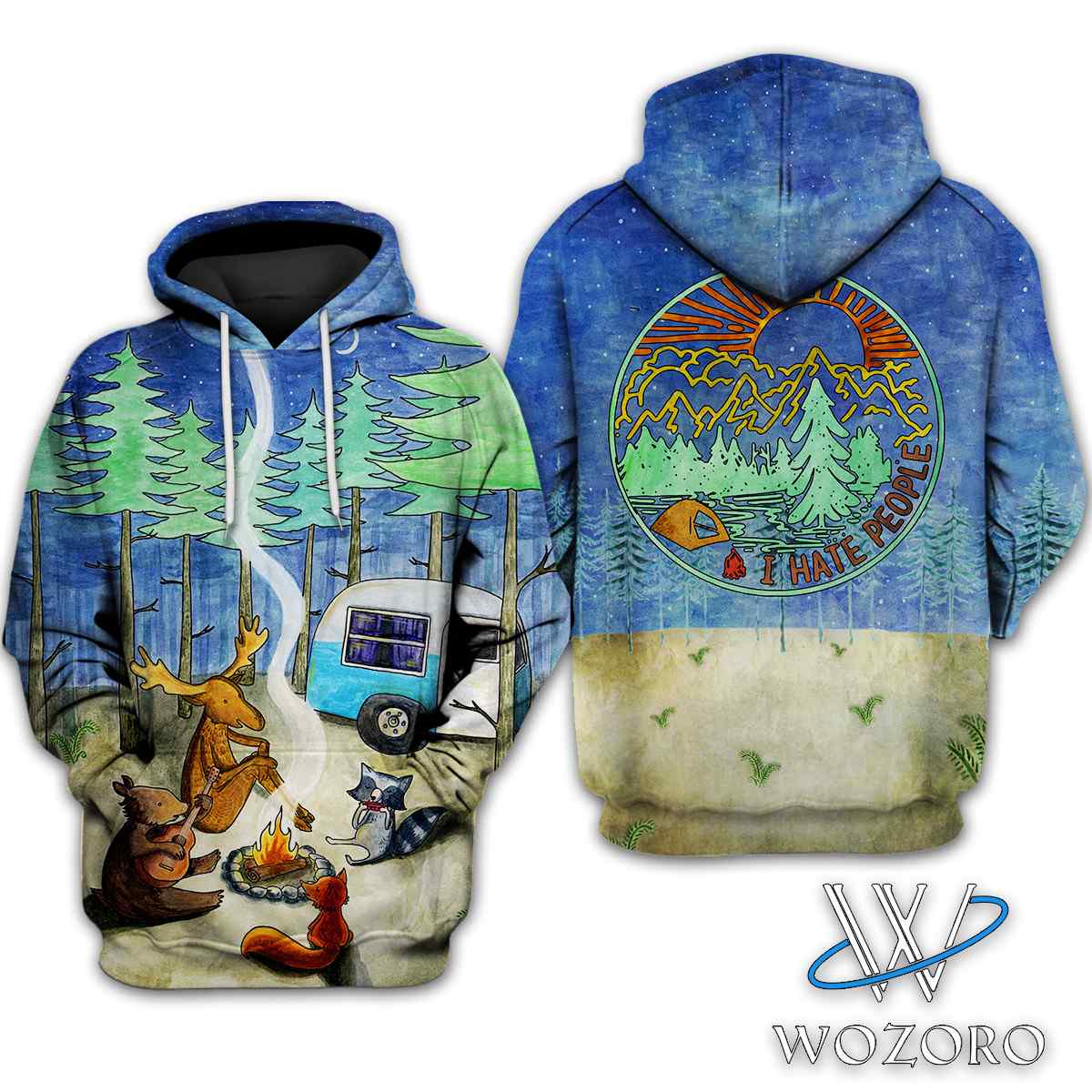 Around Campfire Night Camping Xmas 3D Hoodie