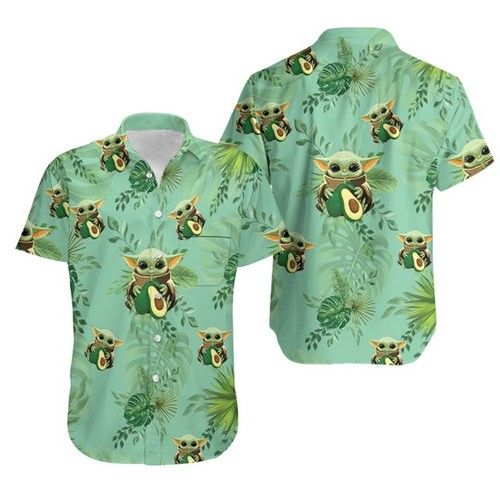 Baby Yoda Hugging Avocadoes Tropical Leaves Ii Hawaiian Shirt