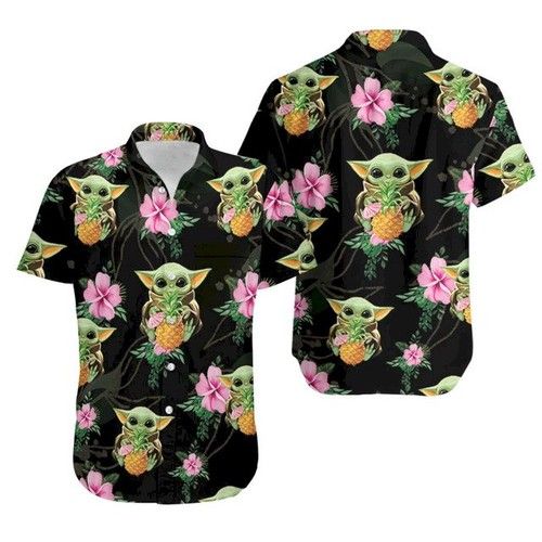 Baby Yoda Hugging Pineapples Seamless Tropical Hawaiian Shirt