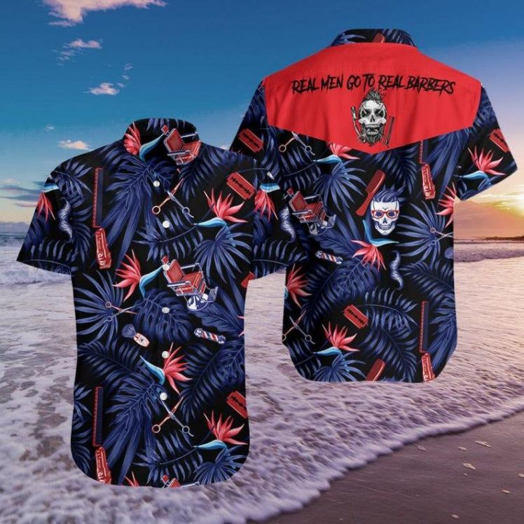 Barber Skull Real Men Go To Real Barbers Hawaiian Shirt