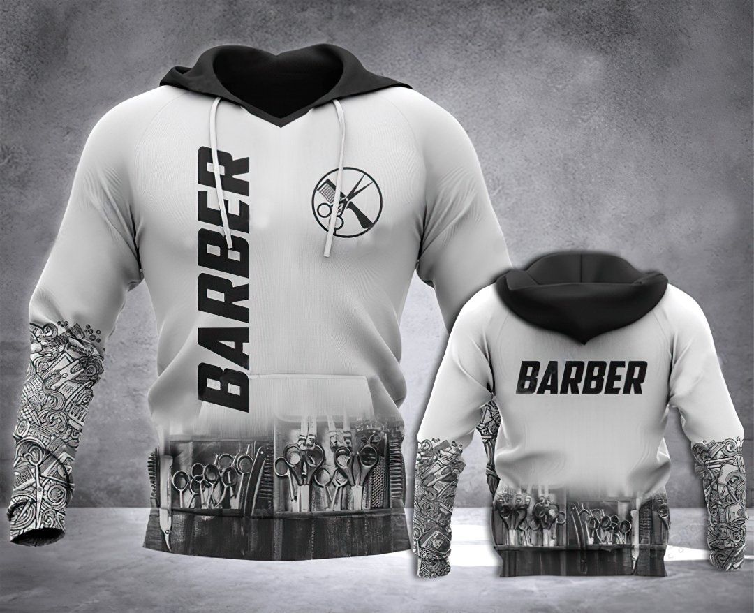 Barber Life White 3D Hoodie