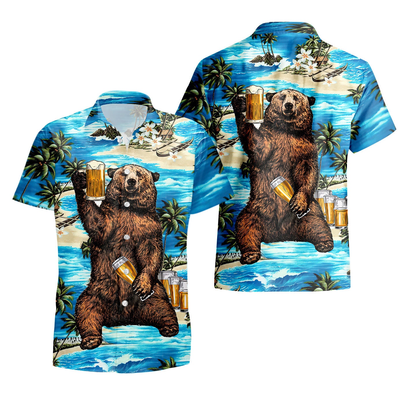 Bear Drinking Beer Funny Party Hawaiian Shirt