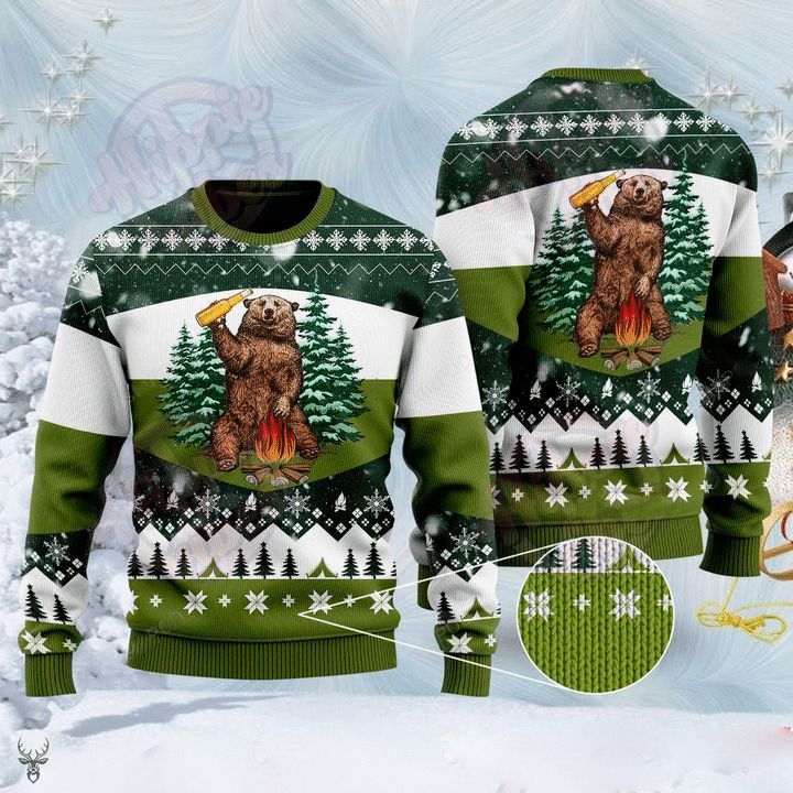 Bear Beer Campfire Ugly Sweater, Camping Lover Bear And Beer Christmas Sweater, Camper Christmas Gift, Camper Shirt- Best Christmas Gifts 2023