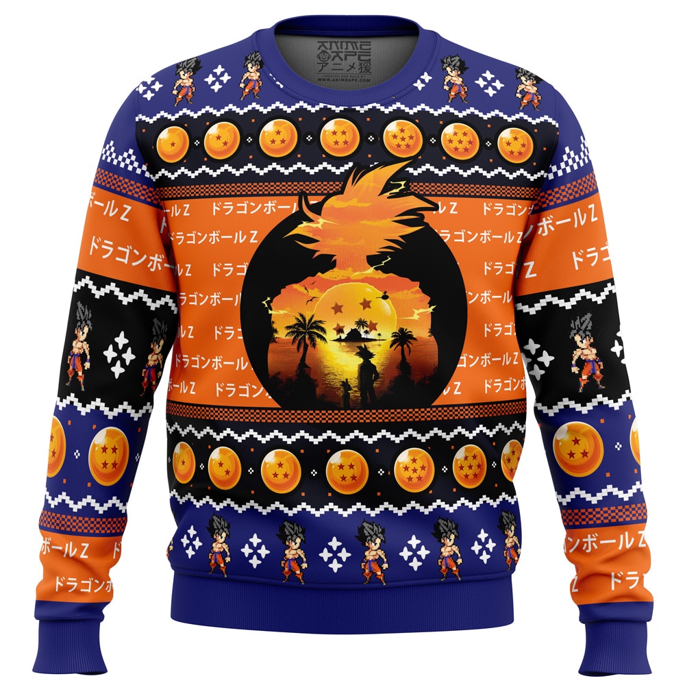 Beautiful Sunset Dragon Ball Z Ugly Christmas Sweater- Best Christmas Gifts 2023