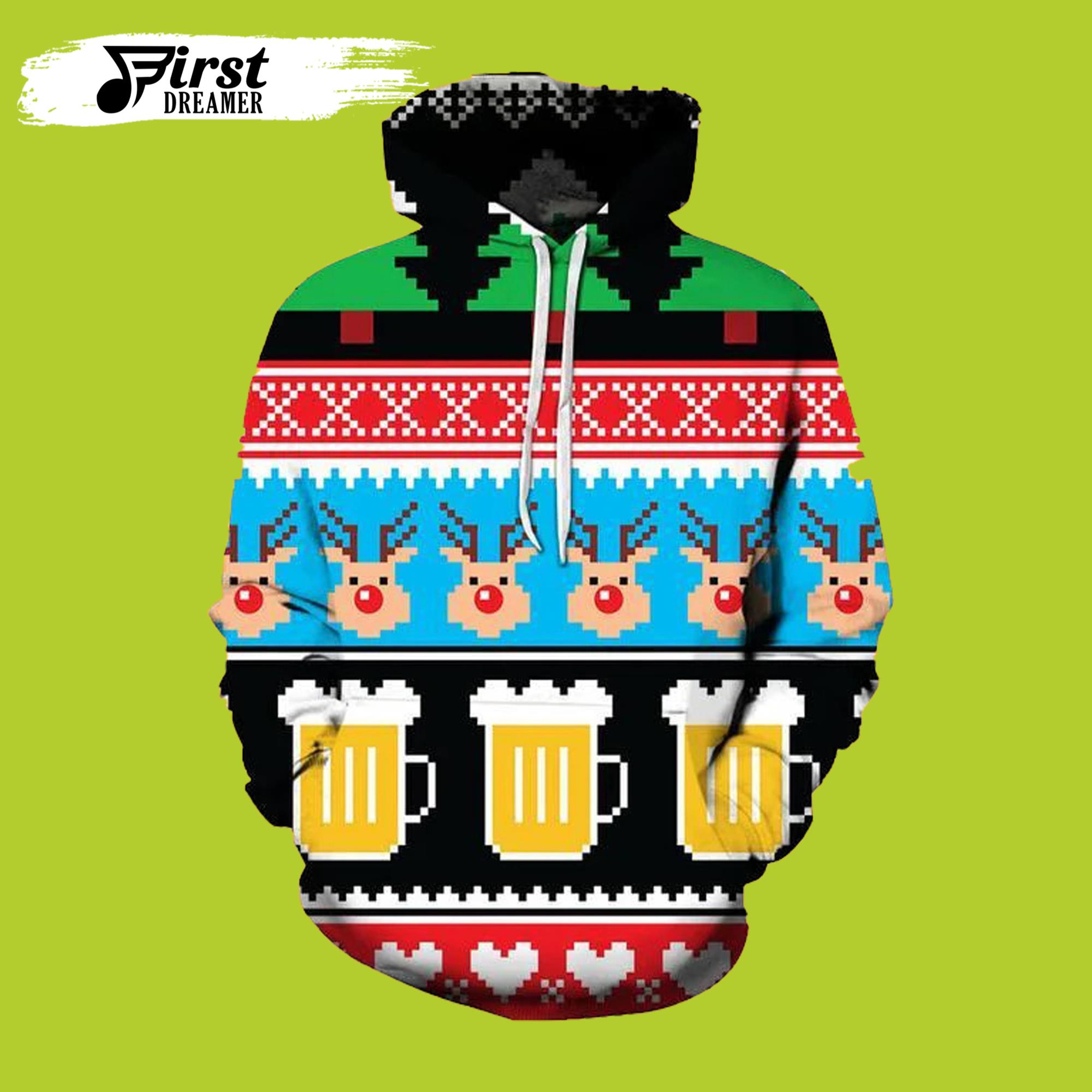 Beer Christmas Ugly 3D Beer Hoodies