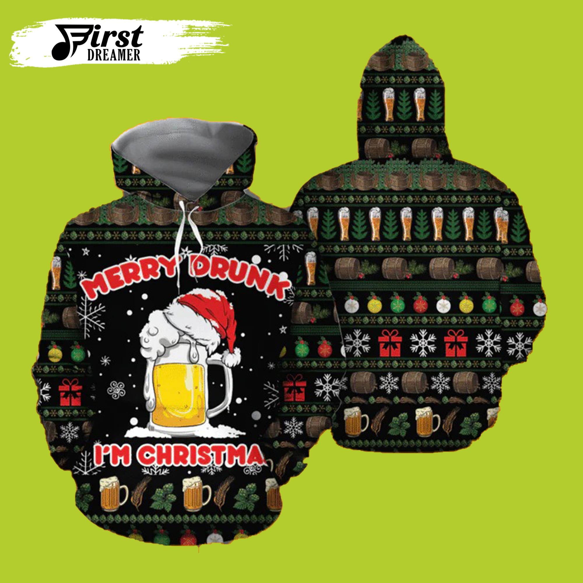 Beer Merry Drunk I’m Christmas 3D Beer Hoodies