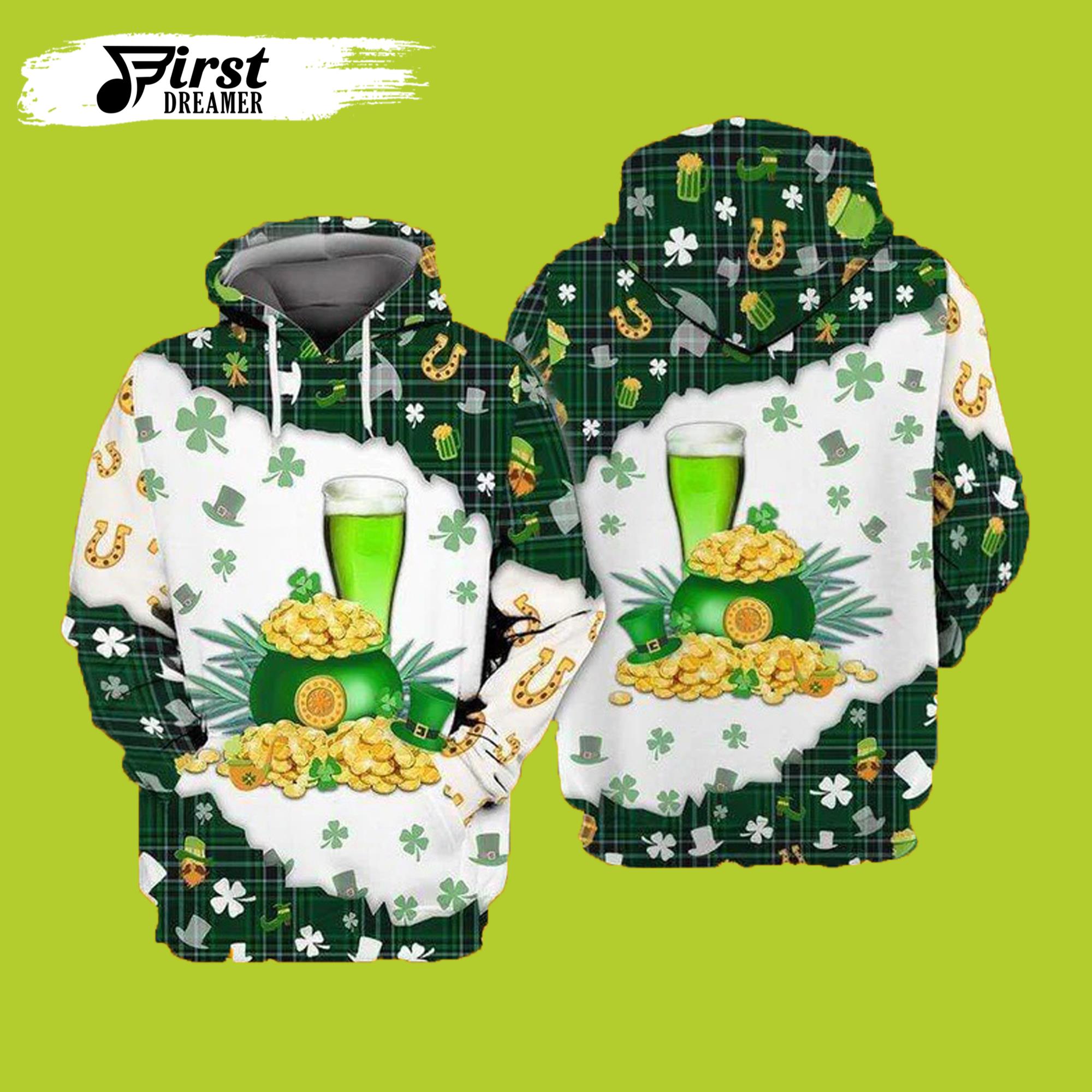 Beer With Gold St Patrick Day 3D Beer Hoodies