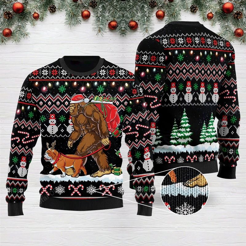 Bigfoot English Bulldog Ugly Sweater, Bigfoot English Bulldog Christmas Sweater, Dog Lover Christmas Gift, Bigfoot English Bulldog Shirt- Best Christmas Gifts 2023