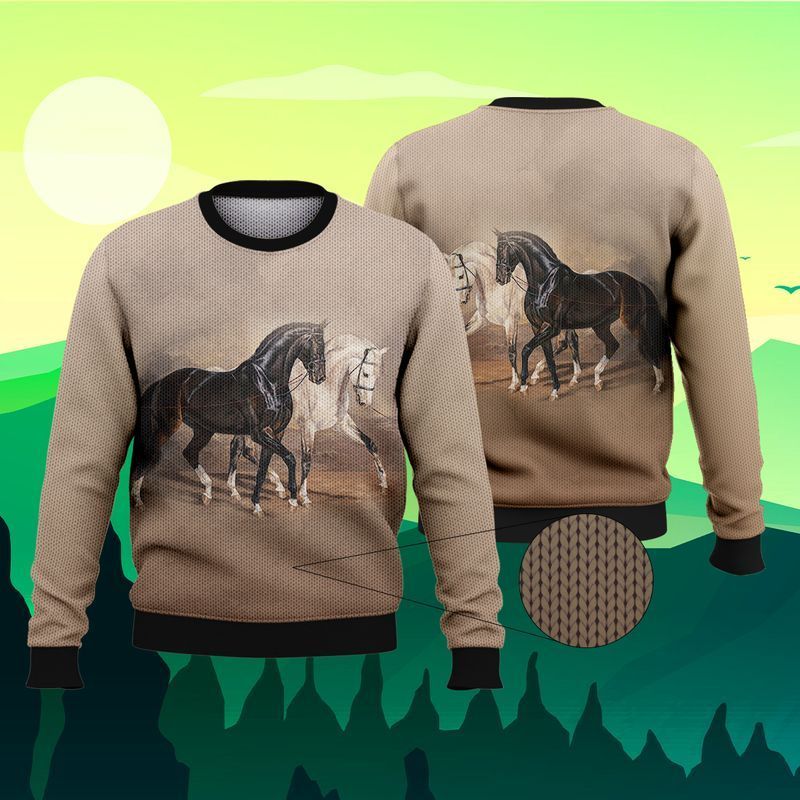 Black And White Horse Ugly Christmas Sweater- Best Christmas Gifts 2023