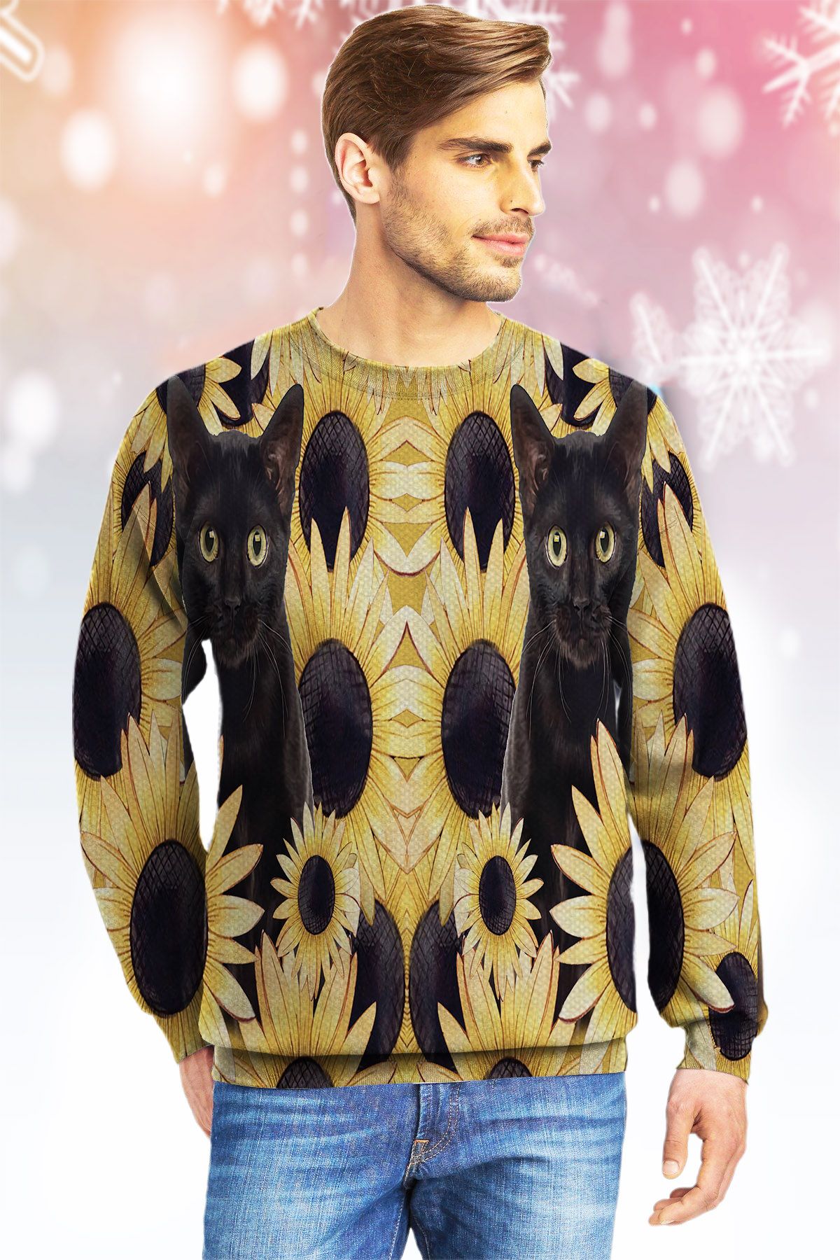 Black Cat And Sunflower  Ugly Christmas Sweater- Best Christmas Gifts 2023