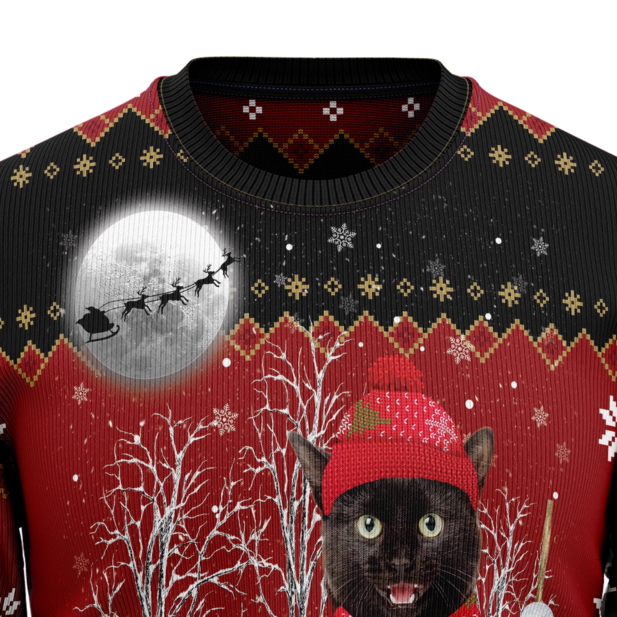 Black Cat Snowman T210 Ugly Christmas Sweater- Best Christmas Gifts 2023